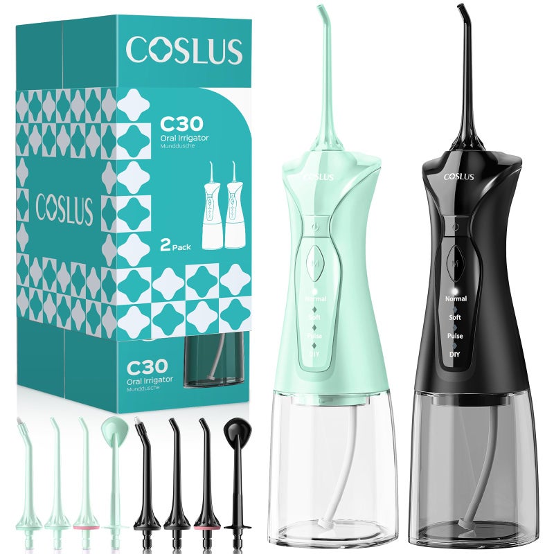 COSLUS 2Pack Water Flosser for Teeth Water Dental Pick Set with Refined Packaging for Couples Friends 3 Modes 8 DIY Levels for Sensitive Gums Braces Ideal for Family Sharing Black Green